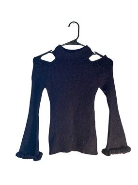 Cold-Shoulder Metallic Knit Top in Black